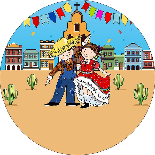Painel De Festa Redondo 1,50x1,50 - São João Casal Cidadezinha 022