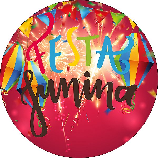 Painel De Festa Redondo 1,50x1,50 - Festa Junina Fundo Vermelho 026