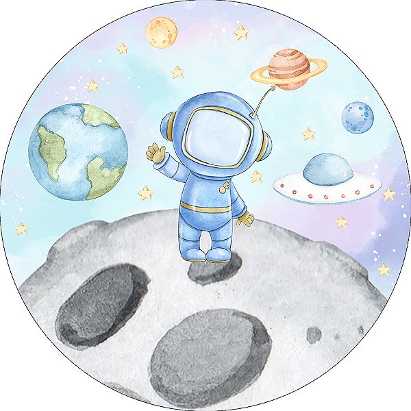 Painel De Festa Redondo 1,50x1,50 - Astronauta Candy na Lua 015