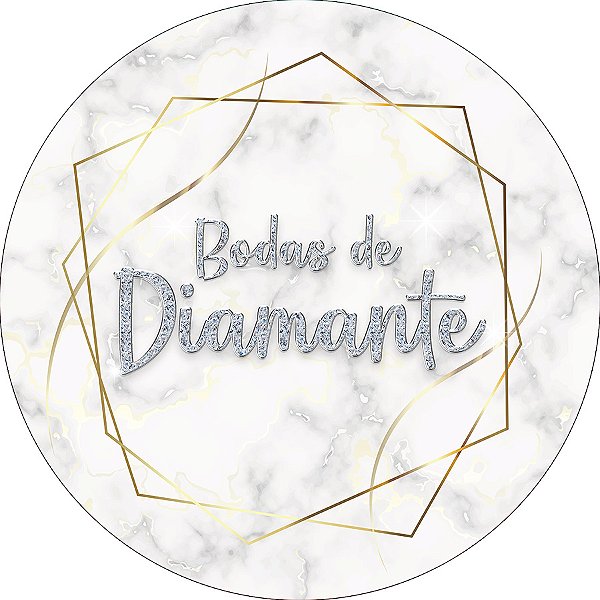 Painel De Festa Redondo 1,50x1,50 - Bodas de Diamente Efeito Marmorizado 003