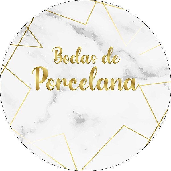 Painel De Festa Redondo 1,50x1,50 - Bodas de Porcelana Geométrico Dourado 007