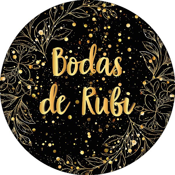 Painel De Festa Redondo 1,50x1,50 - Bodas de Rubi Efeito Brilhos Dourados 014