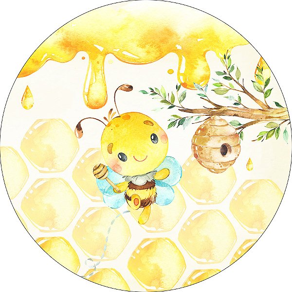 Painel De Festa Redondo 1,50x1,50 - Abelhinha Cute Aquarela 002
