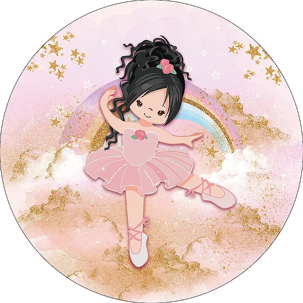 Painel De Festa Redondo 1,50x1,50 - Bailarina com Efeito Glitter Dourado 001