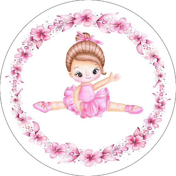 Painel De Festa Redondo 1,50x1,50 - Bailarina Cute Frame Floral 010