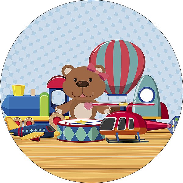 Painel De Festa Redondo 1,50x1,50 - Quarto com Brinquedos 012