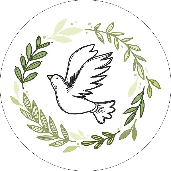 Painel De Festa Redondo 1,50x1,50 - Batizado Espirito Santo Folhagens 021