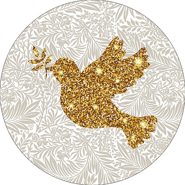 Painel De Festa Redondo 1,50x1,50 - Batizado Espirito Santo Bege com Dourado 023
