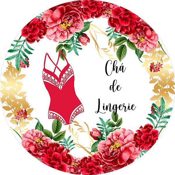 Painel De Festa Redondo 1,50x1,50 - Chá de Lingerie Vermelho com Dourado 005
