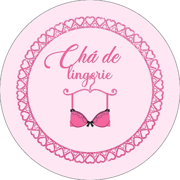 Painel De Festa Redondo 1,50x1,50 - Chá de Lingerie Corações Rosas 017