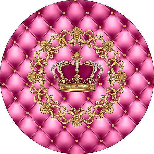 Painel De Festa Redondo 1,50x1,50 - Coroa Realeza Capitonê Pink 016