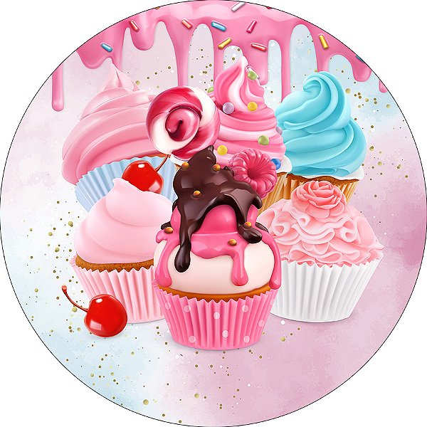 Painel De Festa Redondo 1,50x1,50 - Doces Cupcakes 012