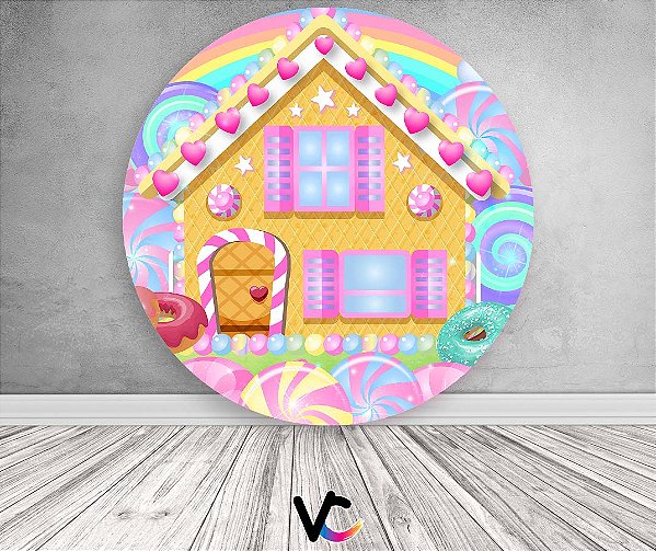 Painel De Festa Redondo 1,50x1,50 - Casinha de Doces 016 - Via Cores ...