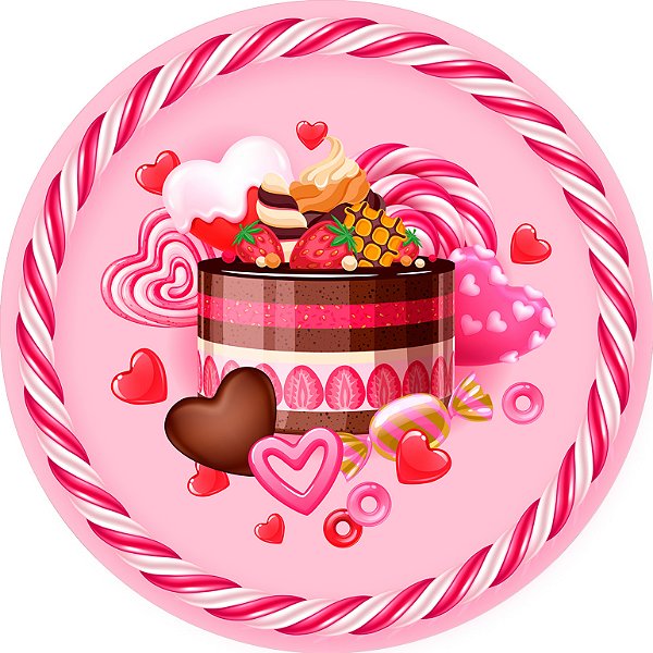 Painel De Festa Redondo 1,50x1,50 - Confeitaria Doces Rosas 022