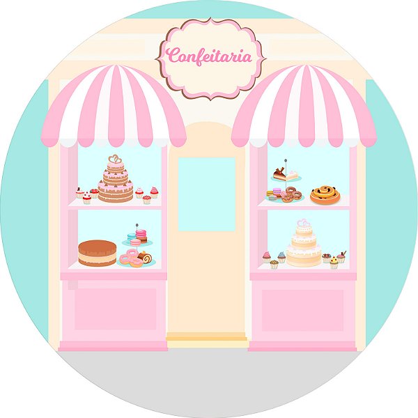 Painel De Festa Redondo 1,50x1,50 - Confeitaria Rosa Suave 024