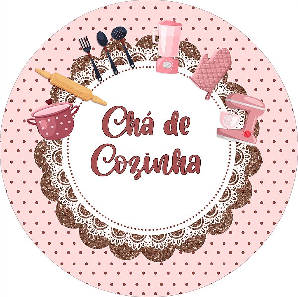 Painel De Festa Redondo 1,50x1,50 - Chá de Cozinha Rosa com Poá 004