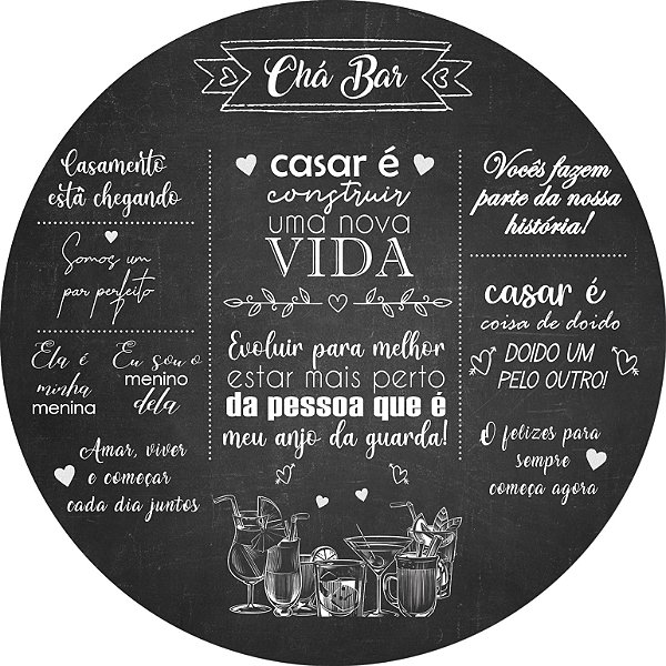 Painel De Festa Redondo 1,50x1,50 - Chá Bar Cozinha Chalkboard 012