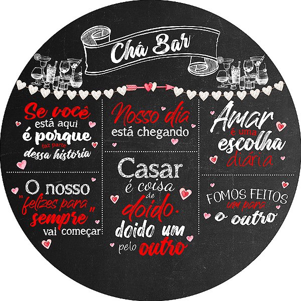Painel De Festa Redondo 1,50x1,50 - Chá Bar Cozinha Preto com Vermelho 013