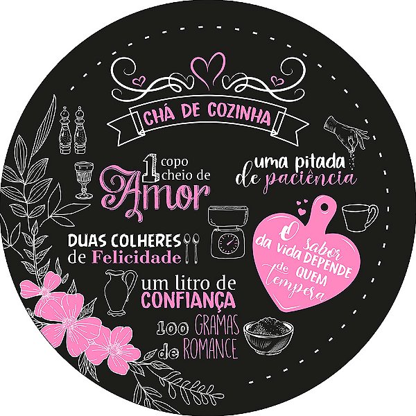 Painel De Festa Redondo 1,50x1,50 - Chá de Cozinha Rosa Vintage 021