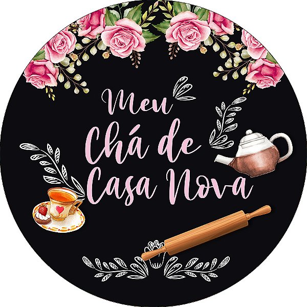Painel De Festa Redondo 1,50x1,50 - Meu Chá de Casa Flores Rosas 023