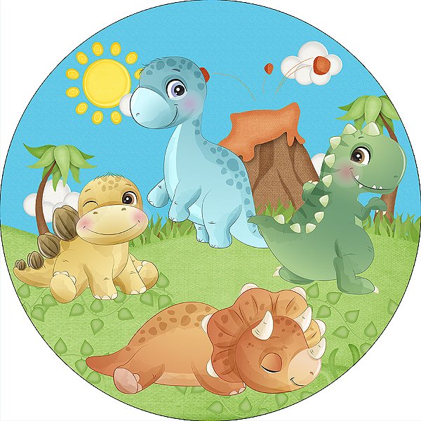 Painel De Festa Redondo 1,50x1,50 - Dinossauros Baby Cute 007