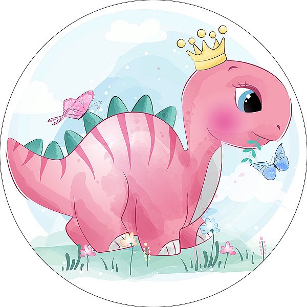 Painel De Festa Redondo 1,50x1,50 - Dinossauro Rosa 008