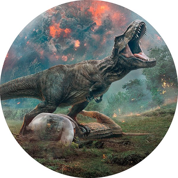 Painel De Festa Redondo 1,50x1,50 - Dinossauro Rex Realista 015
