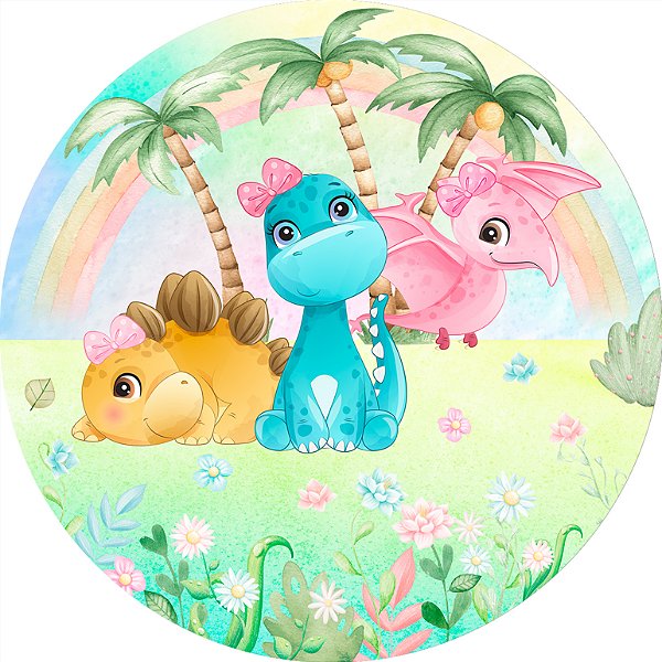 Painel De Festa Redondo 1,50x1,50 - Dinossauros Baby 019