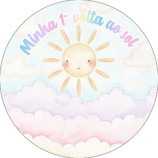 Painel De Festa Redondo 1,50x1,50 - Primeira Volta ao Sol Colorido Aquarela 053