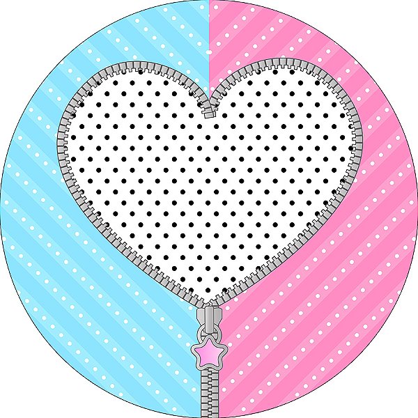 Painel De Festa Redondo 1,50x1,50 - Coração Zíper Azul e Rosa 057