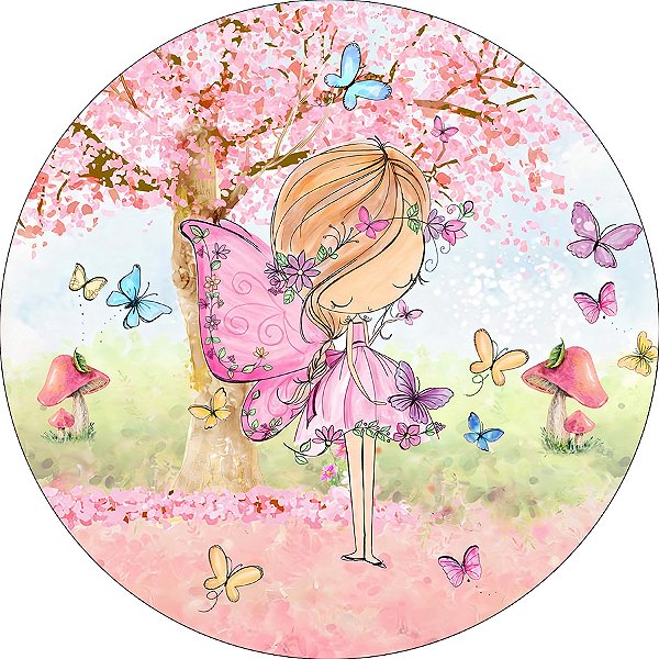 Painel De Festa Redondo 1,50x1,50 - Fada e Borboletas 003