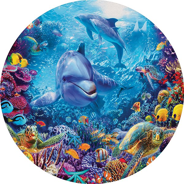 Painel De Festa Redondo 1,50x1,50 - Fundo do Mar Golfinhos 030