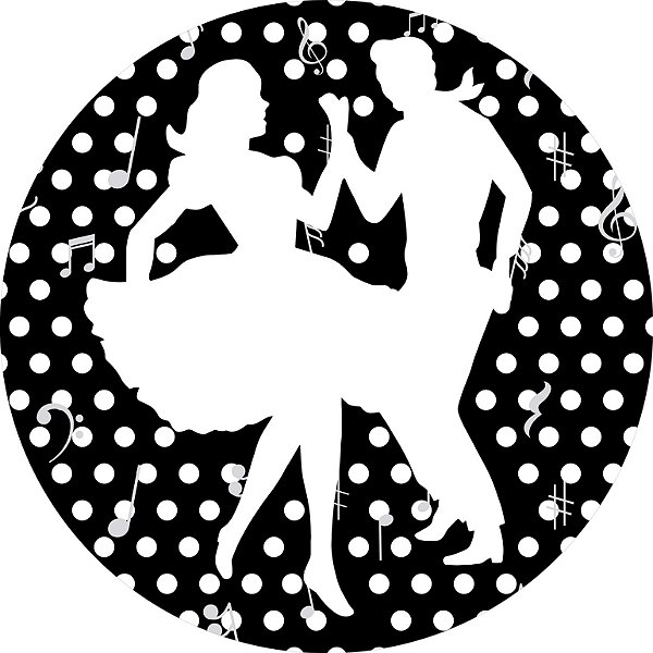 Painel De Festa Redondo 1,50x1,50 - Anos 60 Dança Preto e Branco 001