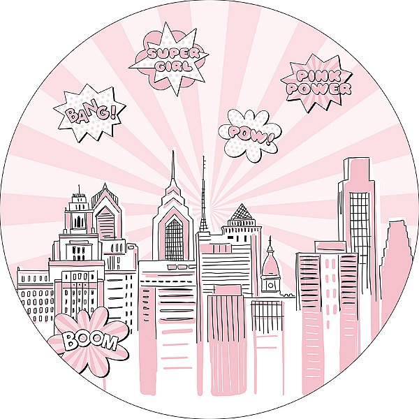 Painel De Festa Redondo 1,50x1,50 - Super Herói Rosa 005