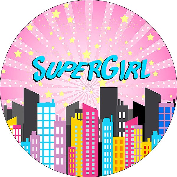 Painel De Festa Redondo 1,50x1,50 - SuperGirl Rosa Cute 007