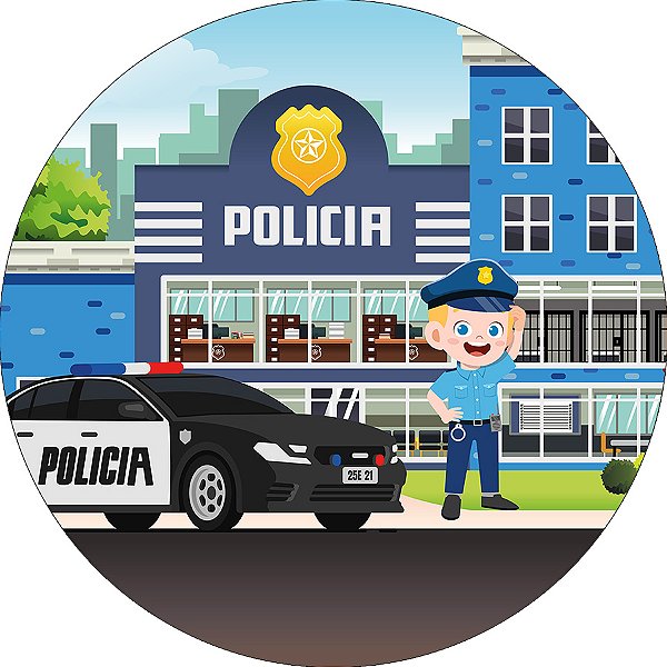 Painel De Festa Redondo 1,50x1,50 - Menino Policial 019