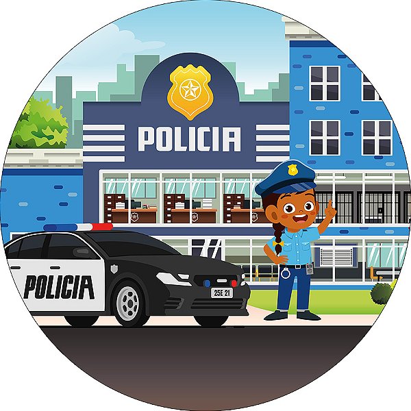 Painel De Festa Redondo 1,50x1,50 - Menina Policial Cute 023