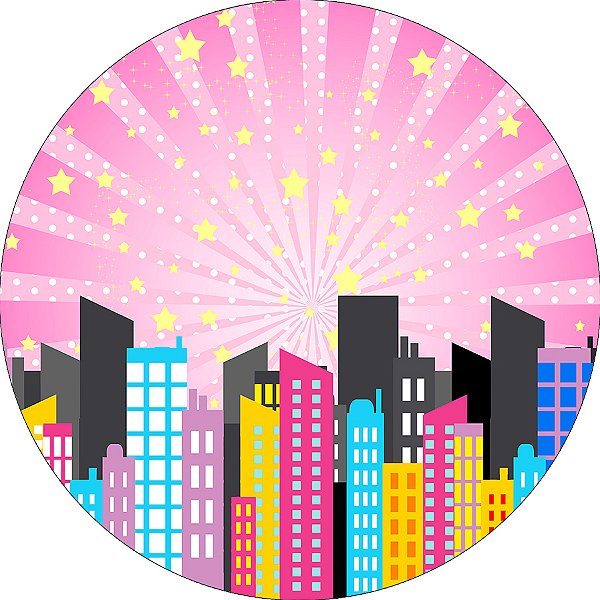 Painel De Festa Redondo 1,50x1,50 - SuperGirl Cidade Rosa 028