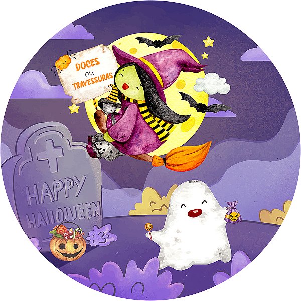 Painel De Festa Redondo 1,50x1,50 - Halloween Doces ou Travessuras 006