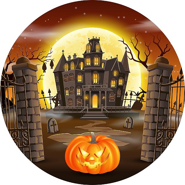 Painel De Festa Redondo 1,50x1,50 - Halloween Castelo Assombrado 010