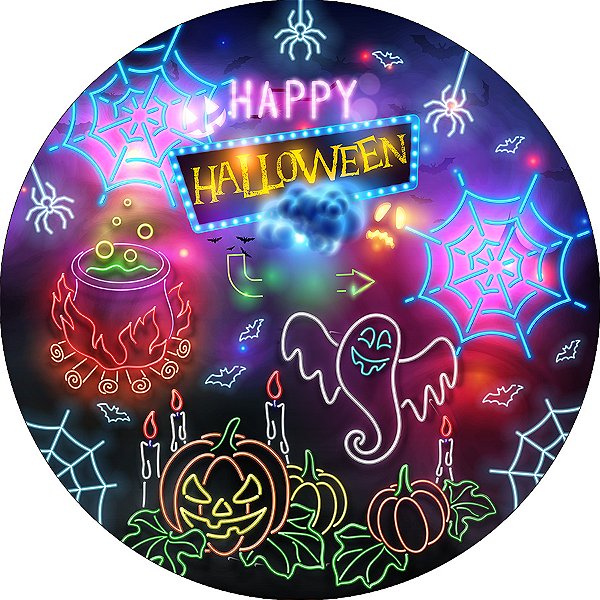 Painel De Festa Redondo 1,50x1,50 - Halloween Efeito Neon 015