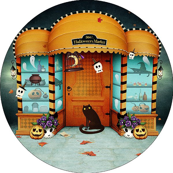 Painel De Festa Redondo 1,50x1,50 - Fachada de Loja Halloween 026