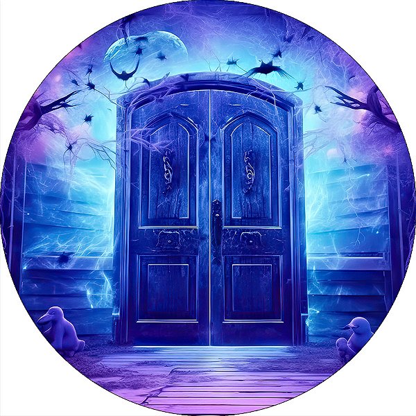 Painel De Festa Redondo 1,50x1,50 - Halloween Porta Espectral 029