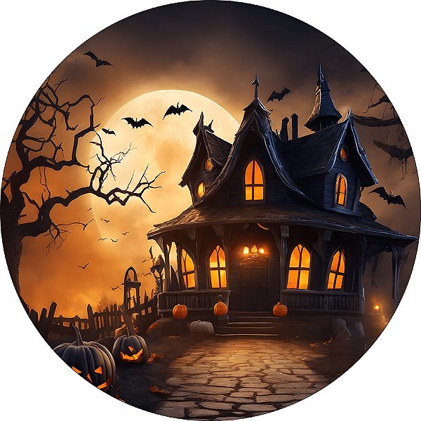 Painel De Festa Redondo 1,50x1,50 - Halloween Casa Assombrada 032