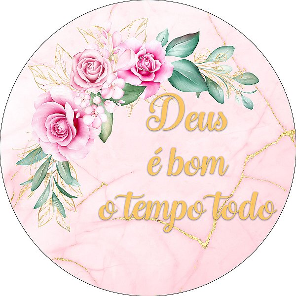 Painel De Festa Redondo 1,50x1,50 - Deus é Bom Efeito Marmorizado Rosa 007