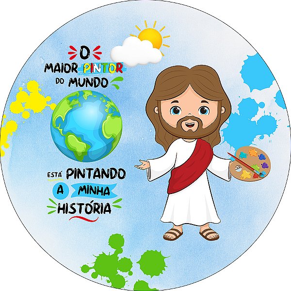 Painel De Festa Redondo 1,50x1,50 - Jesus o Pintor do Mundo 016