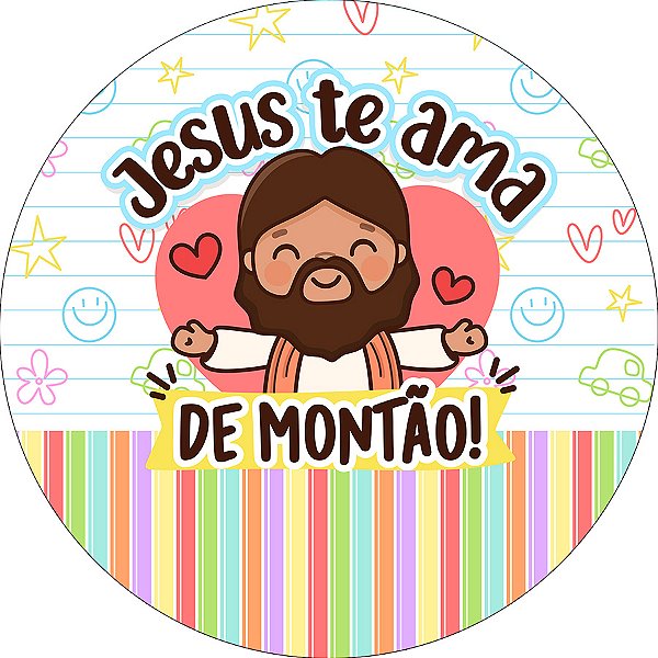 Painel De Festa Redondo 1,50x1,50 - Jesus Te Ama de Montão 037
