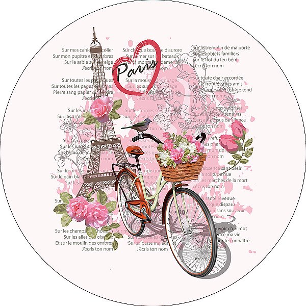 Painel De Festa Redondo 1,50x1,50 - Paris Vintage Rosa 003