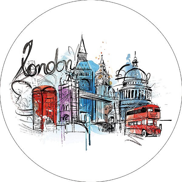 Painel De Festa Redondo 1,50x1,50 - Volta ao Mundo Londres Ilustração 012