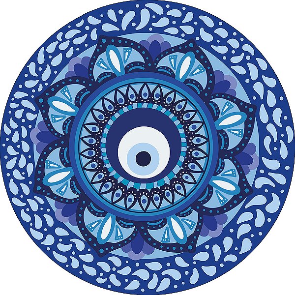 Painel De Festa Redondo 1,50x1,50 - Mandala Olho Grego Azul 004